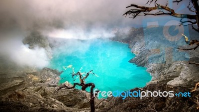 Sulfur Fumes From The Crater Of Kawah Ijen Volcano In Indonesia Stock Photo