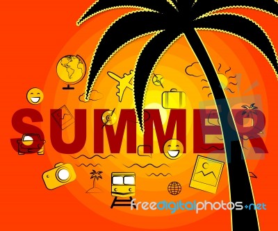 Summer Icons Represents Summertime Symbol And Heat Stock Image