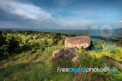 Summer Mountains Green Grass And Blue Sky Landscape Stock Photo