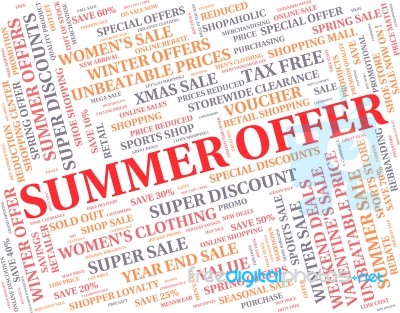 Summer Offer Showing Hot Weather And Save Stock Image