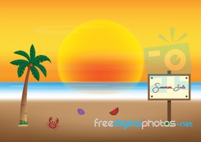 Summer Sale Promotion Season With Board And Sea Beach Background… Stock Image