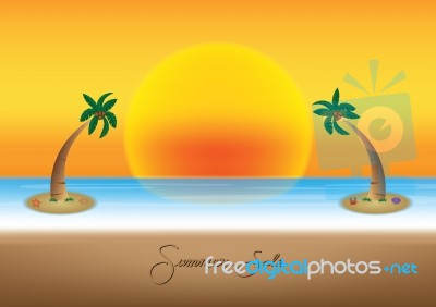 Summer Sale Promotion Season With Coconut Tree, Sunset And Sea B… Stock Image