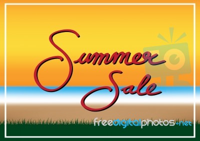 Summer Sale Promotion Season With Sea Beach, Grass And Frame Bac… Stock Image