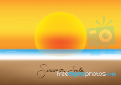 Summer Sale Promotion Season With Sunset And Sea Beach Backgroun… Stock Image