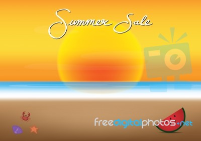 Summer Sale Promotion Season With Sunset And Sea Beach Backgroun… Stock Image