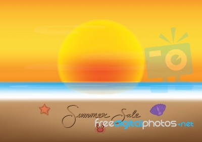 Summer Sale Promotion Season With Sunset And Sea Beach Backgroun… Stock Image