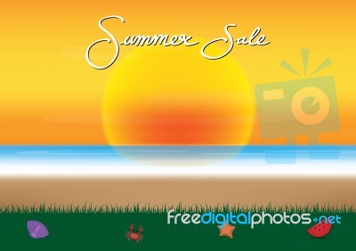 Summer Sale Promotion Season With Sunset And Sea Beach Backgroun… Stock Image