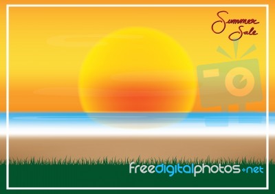 Summer Sale Promotion Season With Sunset, Sea Beach And Frame Ba… Stock Image