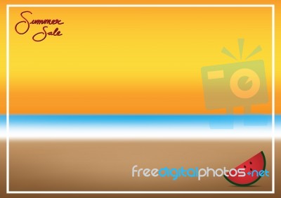 Summer Sale Promotion Season With Watermelon, Sea Beach And Fram… Stock Image