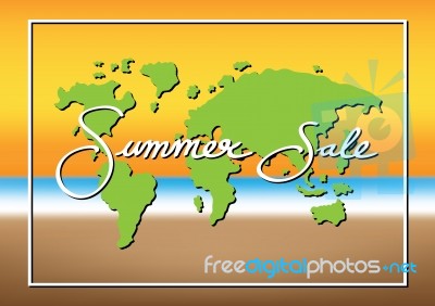 Summer Sale Promotion Season With World Map Sea Beach And Frame Stock Image