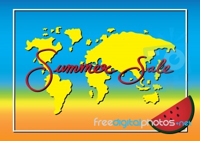 Summer Sale Promotion Season With World Map, Watermelon, Sea Bea… Stock Image