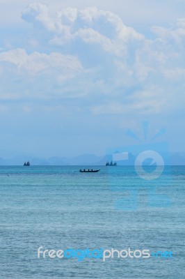 Summer Seascape With Blue Sea Sky And White Cloud Background Stock Photo