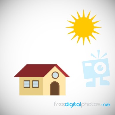 Sun And House.  Illustration Stock Image