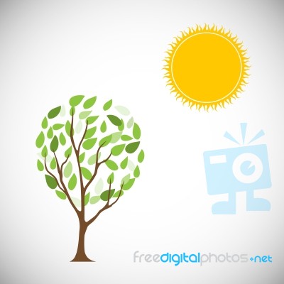 Sun And Tree.  Illustration Stock Image