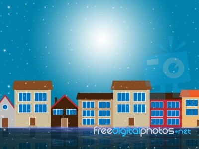 Sun Houses Shows Sunny Metropolis And Metropolitan Stock Image