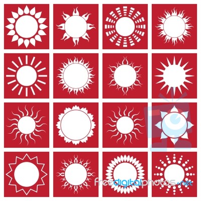 Sun Icon Set Red  Illustration Stock Image