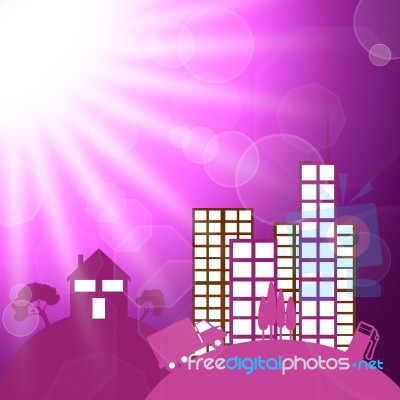 Sun Rays Indicates Sunshine Sunray And Buildings Stock Image