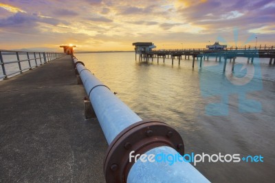 Sun Rising Sky At Bangphra Reservoir And Waterwork Station In Chonburi Eastern Of Thailand Stock Photo