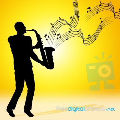 Sun Saxophone Means Jazz Music And Acoustic Stock Image