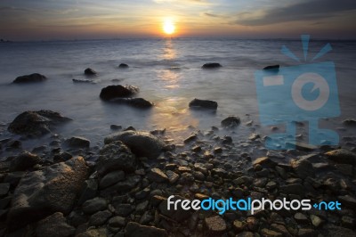 Sun Set On Sea Scape Stock Photo