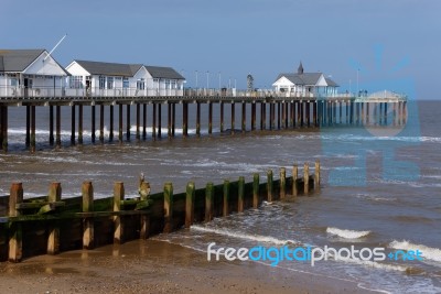 Sun Setting On Southwold Pier Suffolk Stock Photo