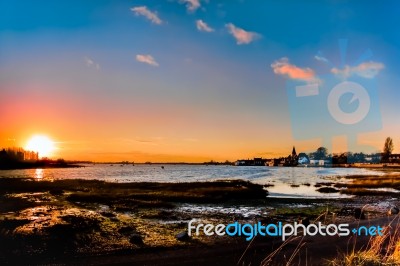 Sun Setting Over Bosham Stock Photo