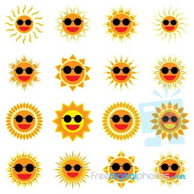 Sun Smile And Wear Sunglass Icon Set On White Background Stock Image