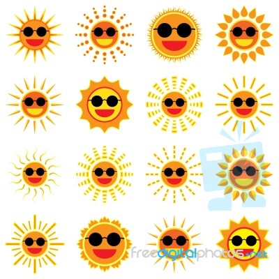 Sun Smile And Wear Sunglass Icon Set On White Background Stock Image