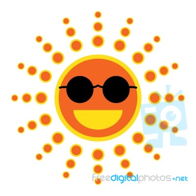 Sun Smile With Sunglasses On White Background Stock Image