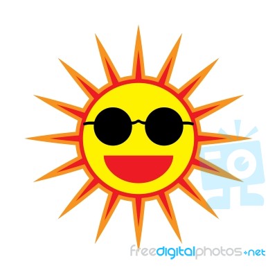 Sun Smile With Sunglasses On White Background Stock Image