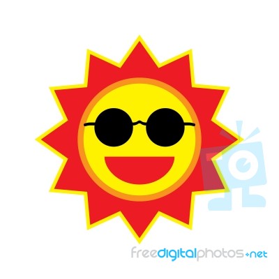 Sun Smile With Sunglasses On White Background Stock Image