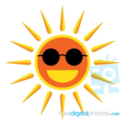 Sun Smile With Sunglasses On White Background Stock Image