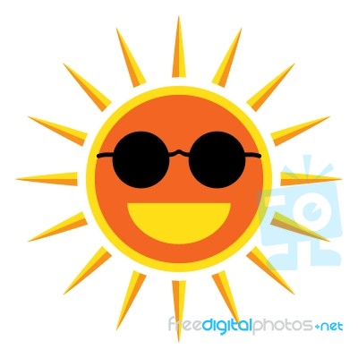 Sun Smile With Sunglasses On White Background Stock Image