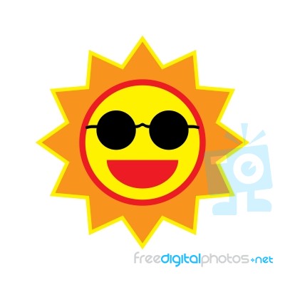 Sun Smile With Sunglasses On White Background Stock Image