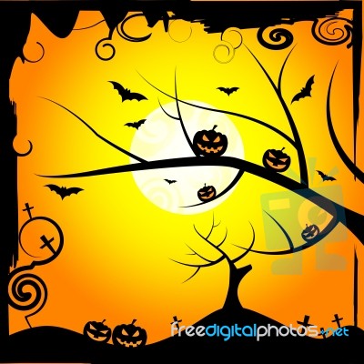 Sun Tree Means Trick Or Treat And Branch Stock Image