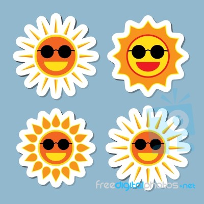 Sun Wearing Sunglasses Icon Set Stock Image