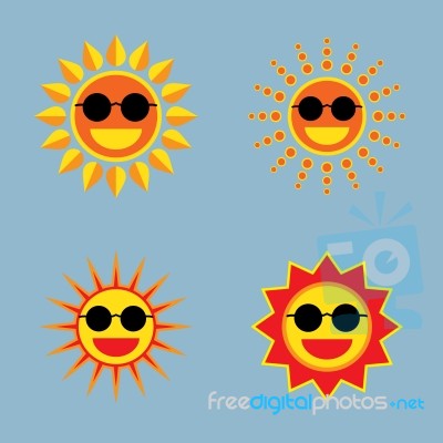 Sun Wearing Sunglasses Icon Set Stock Image