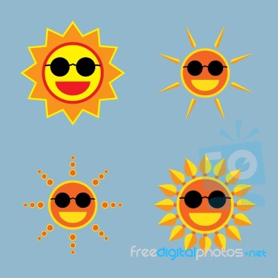 Sun Wearing Sunglasses Icon Set Stock Image