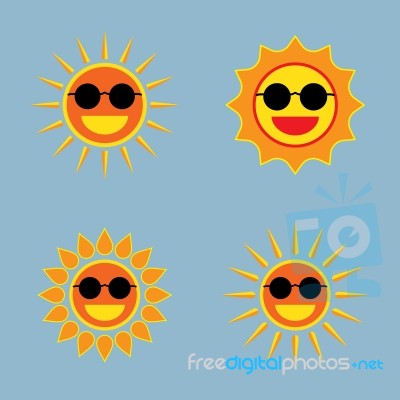 Sun Wearing Sunglasses Icon Set Stock Image