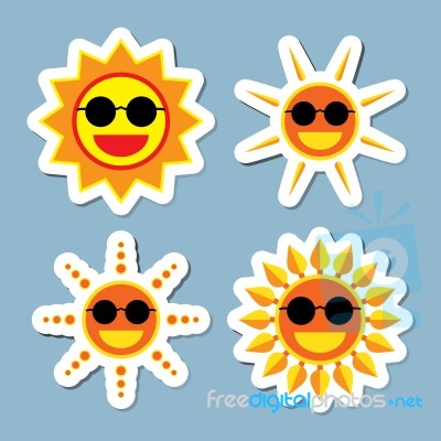 Sun Wearing Sunglasses Icon Set Stock Image