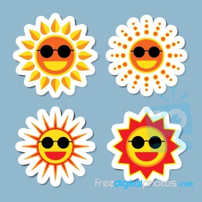 Sun Wearing Sunglasses Icon Set Stock Image