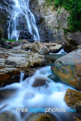 Sunanta Waterfall Is Beautiful Waterfall In      Thailand Stock Photo