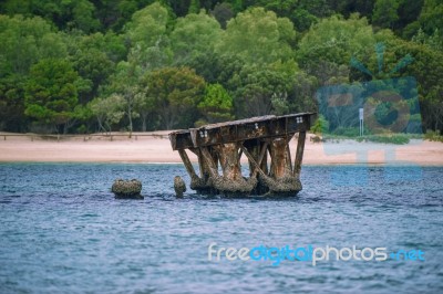 Sunk Shipwrecks At Tangalooma Island In Moreton Bay Stock Photo