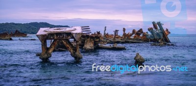 Sunk Shipwrecks At Tangalooma Island In Moreton Bay Stock Photo