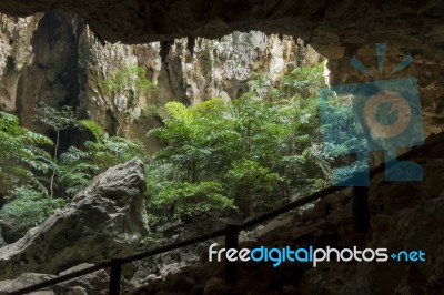 Sunlight Through A Cave Hole In Thailand Stock Photo