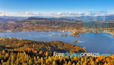 Sunny Autumn Day On The Lake In Mountains Of South Austria Stock Photo