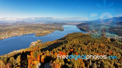 Sunny Autumn Day On The Lake In Mountains Of South Austria Stock Photo