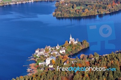 Sunny Autumn Day On The Lake In Mountains Of South Austria Stock Photo