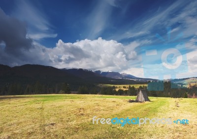 Sunny Morning In The Mountains Stock Photo