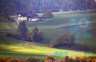 Sunny October Day In Austria. Autumn In Alps Stock Photo